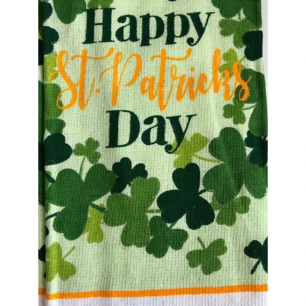 Happy St Patrick's Day Kitchen Dish Towels Set of 2 Shamrocks Irish Luck Lucky